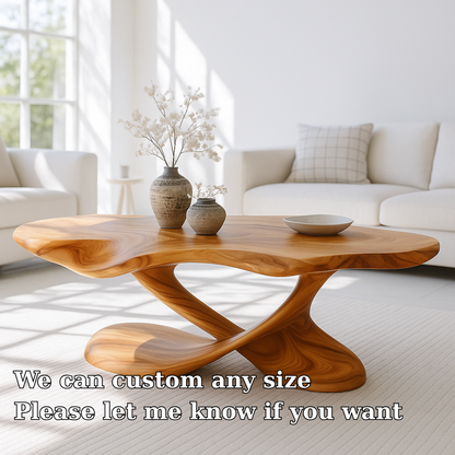 Handcrafted Solid Wood Coffee Table – Organic Sculpted Freeform Living Room Centerpiece Kitchnce