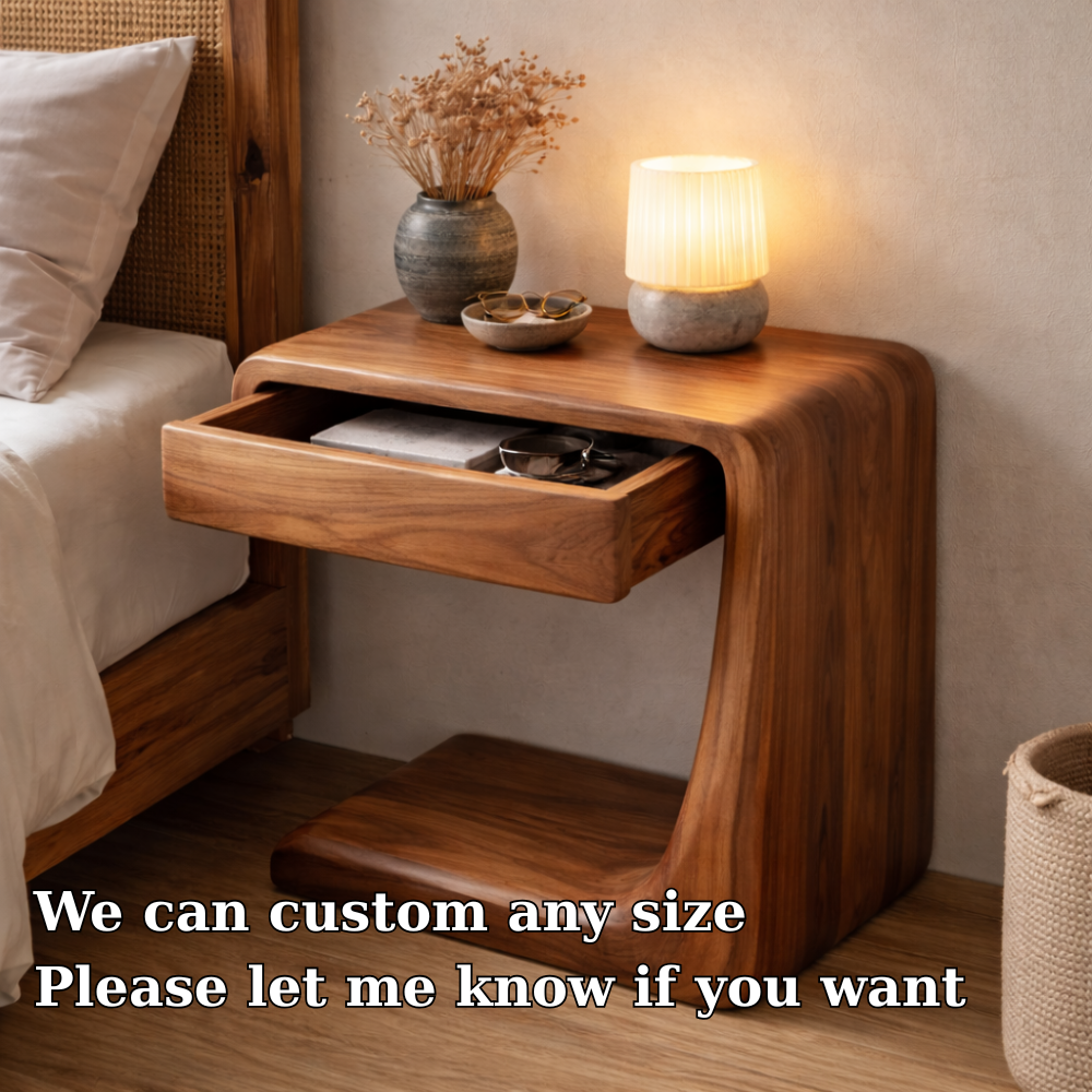 Solid Wood Nightstand with Drawer – Modern Bedside Table with Storage Shelf Kitchnce