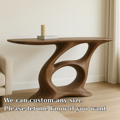 Handcrafted Solid Wood Console Table – Artistic Modern Design with Sculptural Curved Base Kitchnce