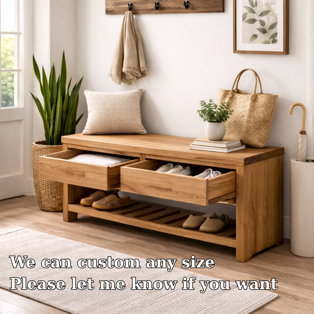 Wood Entryway Bench with Storage Drawers | Modern Hallway Seating & Shoe Rack Kitchnce