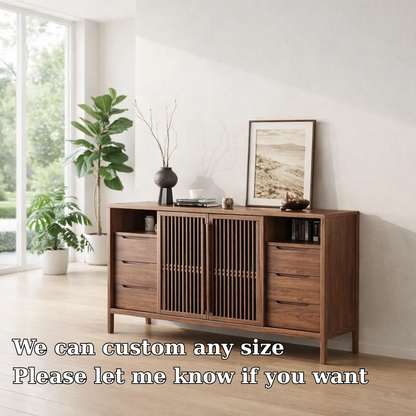 Large Sideboard Cabinet with Slatted Doors and Drawers – Modern Storage Console