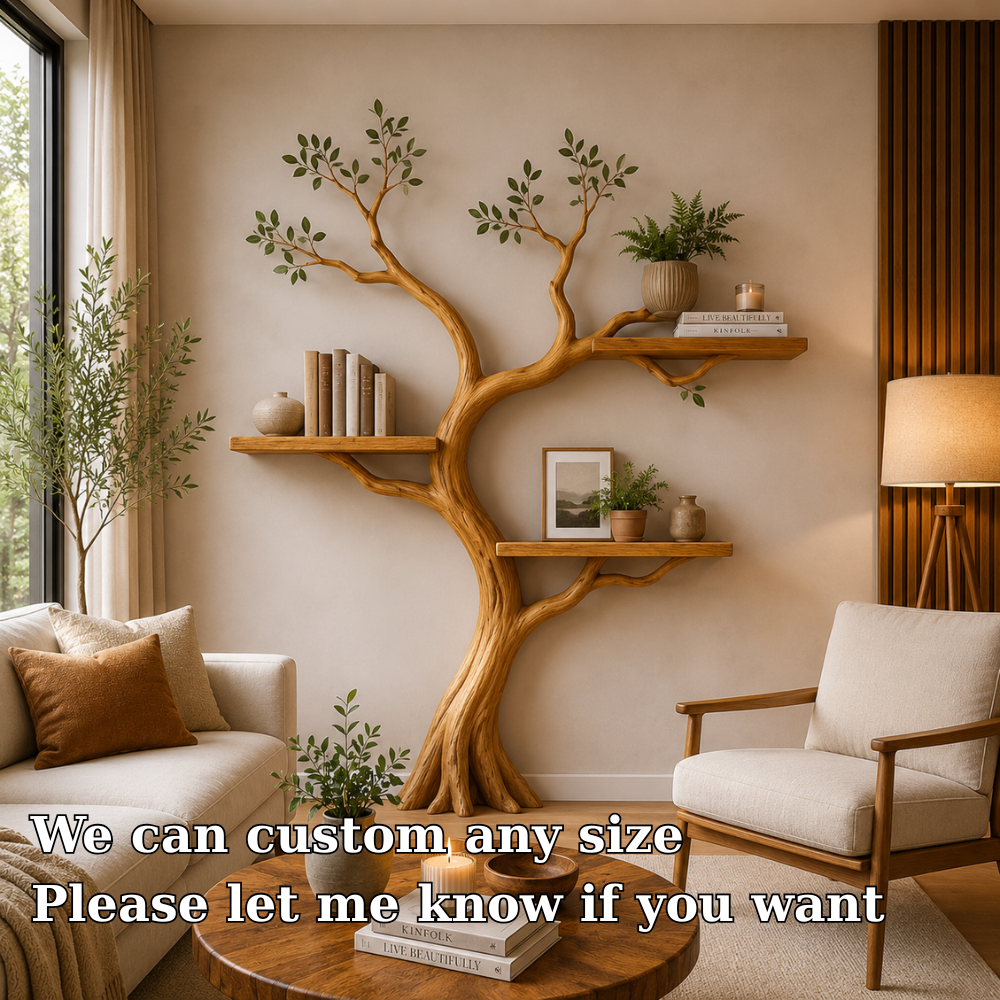 Organic Solid Wood Tree Bookshelf for Modern Home Wall Decor