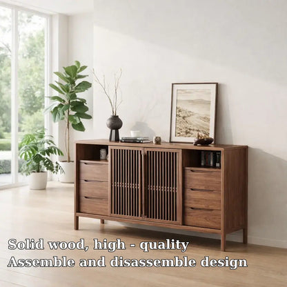 Modern Console Table with Slatted Doors & Multiple Drawers Kitchnce