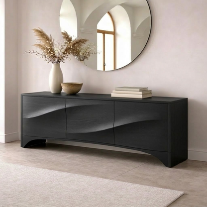 Solid Wood Console Table with Curved Design – Modern Entryway Storage Sideboard