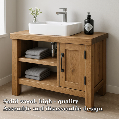 Solid Wood Bathroom Vanity Cabinet – Modern Oak Bathroom Vanity with Shelf Storage Kitchnce