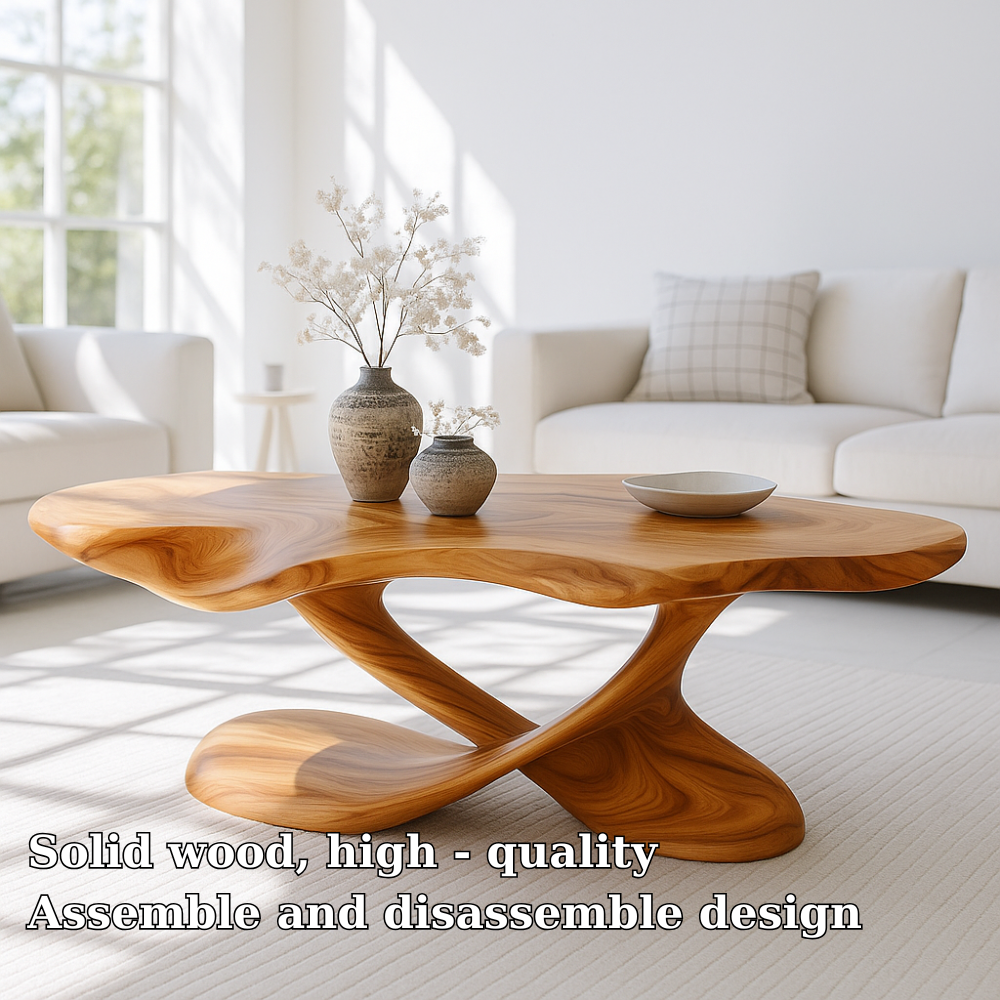 Handcrafted Solid Wood Coffee Table – Organic Sculpted Freeform Living Room Centerpiece Kitchnce