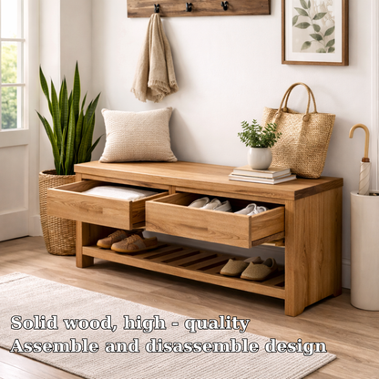 Wood Entryway Bench with Storage Drawers | Modern Hallway Seating & Shoe Rack Kitchnce