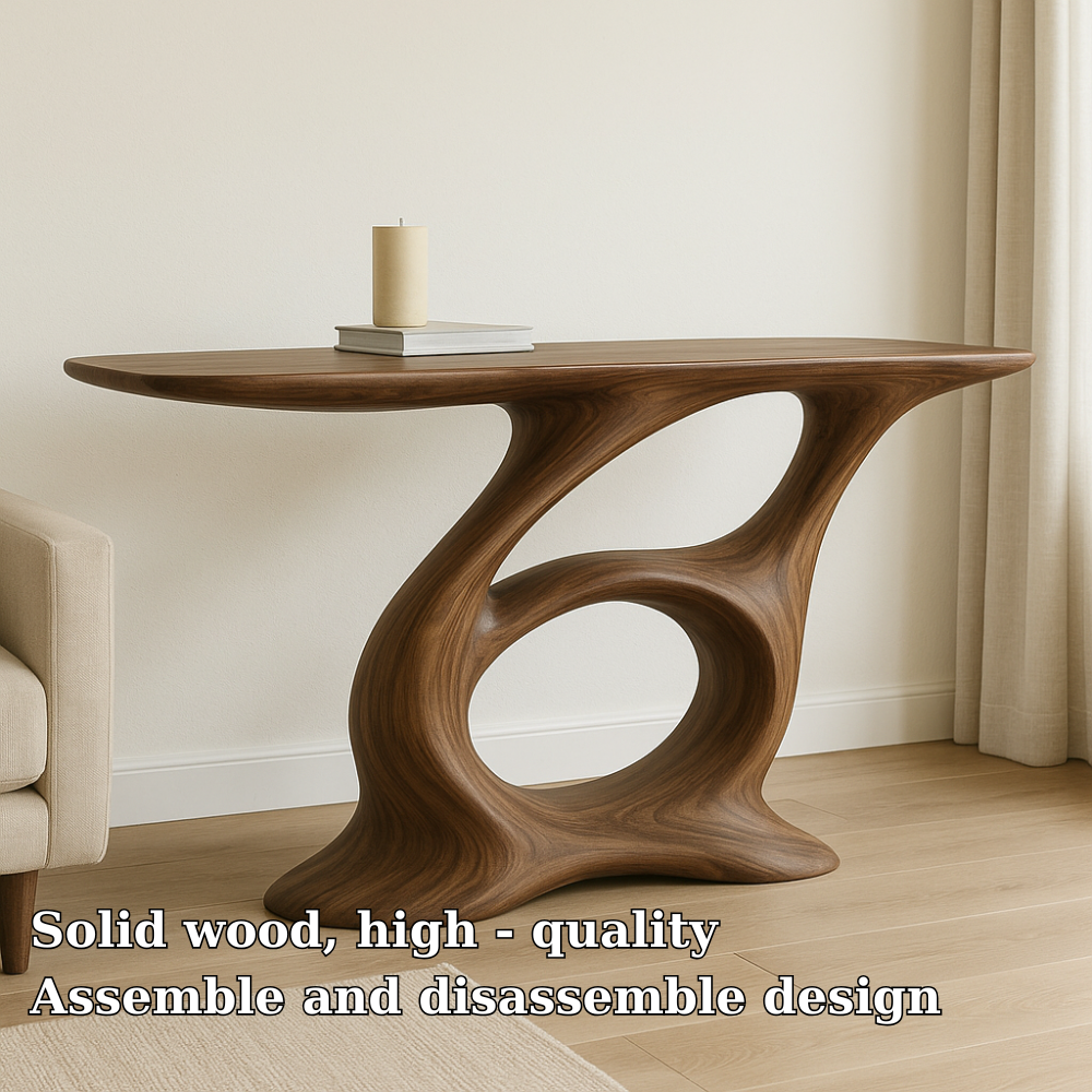 Handcrafted Solid Wood Console Table – Artistic Modern Design with Sculptural Curved Base Kitchnce