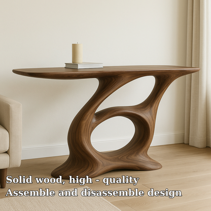 Handcrafted Solid Wood Console Table – Artistic Modern Design with Sculptural Curved Base Kitchnce
