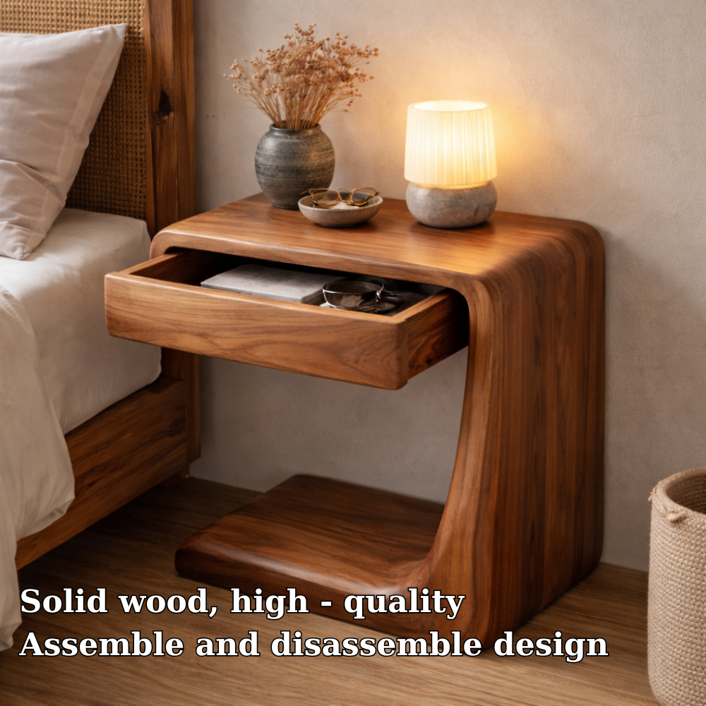 Solid Wood Nightstand with Drawer – Modern Bedside Table with Storage Shelf Kitchnce