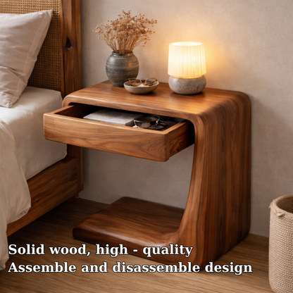 Solid Wood Nightstand with Drawer – Modern Bedside Table with Storage Shelf Kitchnce