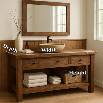 Solid Wood Bathroom Vanity with Drawers and Open Shelf Rustic Single Sink Vanity