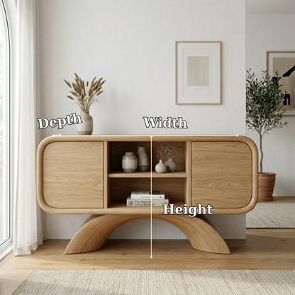 Arched Base Oak Console Cabinet - Modern Japandi Sideboard with Curved Silhouette
