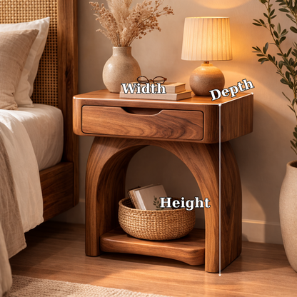 Solid Wood Nightstand with Drawer and Shelf – Modern Bedside Table for Bedroom Kitchnce