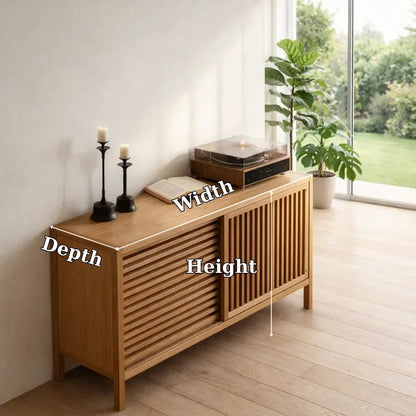 Modern Console Table with Sliding Slatted Doors Kitchnce