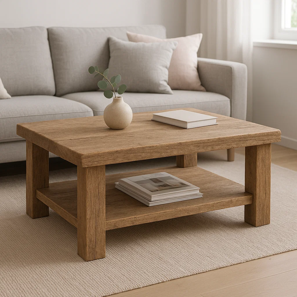 Handcrafted Solid Wood Coffee Table – Rustic Farmhouse Design with Timeless Character Kitchnce