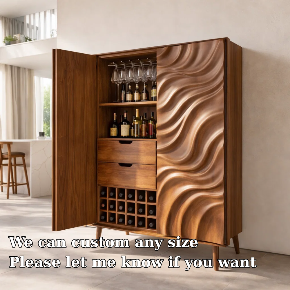Solid Wood Bar Cabinet with Wine Rack – Modern Liquor Storage Cabinet