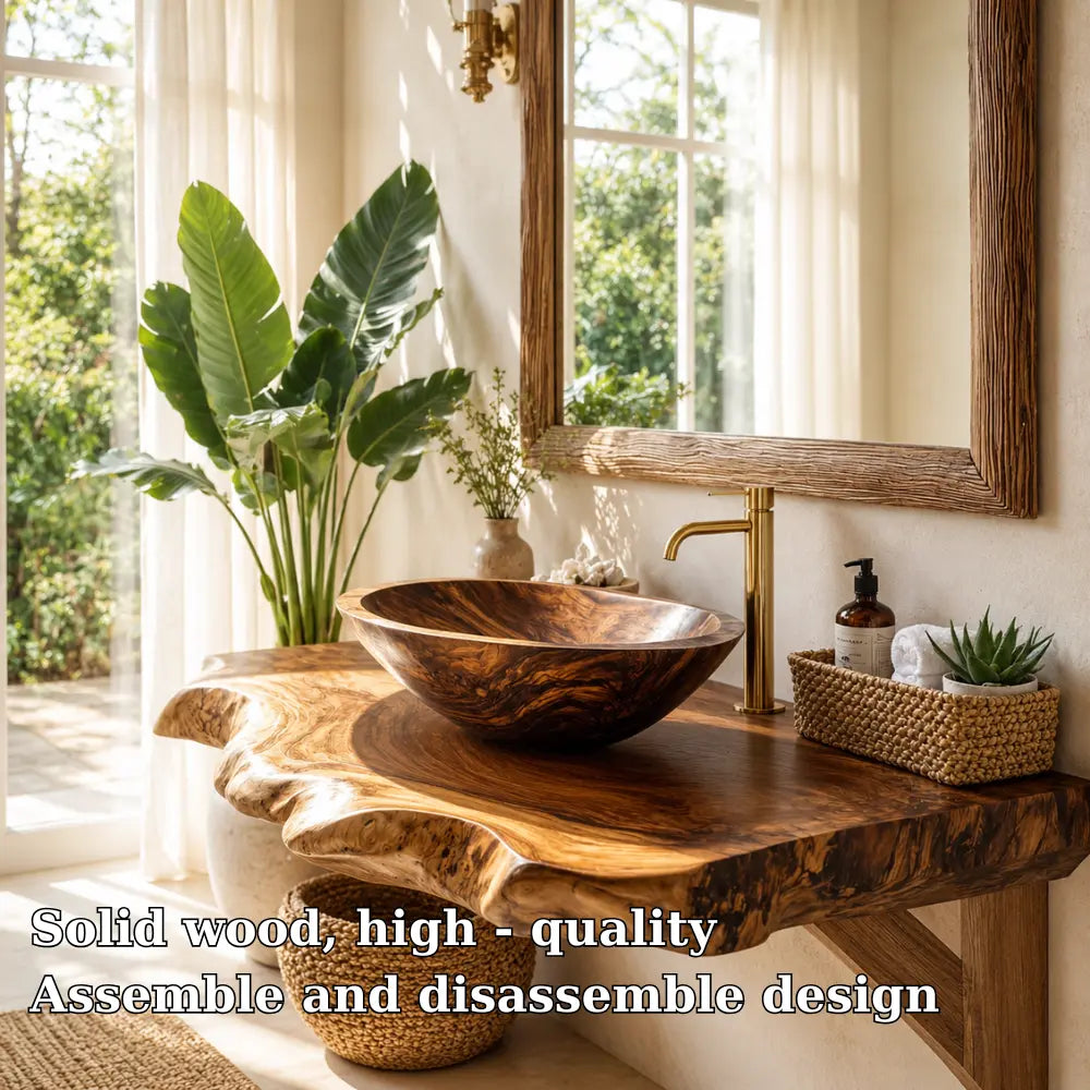 Spalted Live Edge Vanity Shelf | Tiered Solid Wood Floating Bathroom Counter Kitchnce