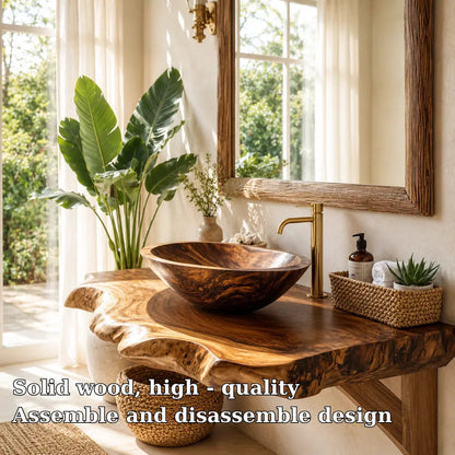 Spalted Live Edge Vanity Shelf | Tiered Solid Wood Floating Bathroom Counter Kitchnce
