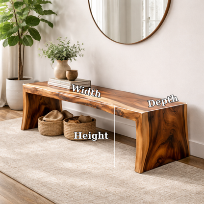 Live Edge Solid Wood Entryway Bench | Modern Organic Design with Natural Finish Kitchnce