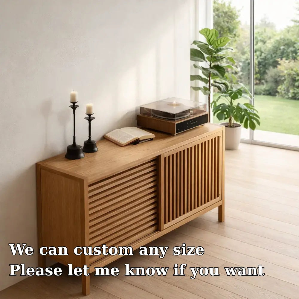 Modern Console Table with Sliding Slatted Doors Kitchnce