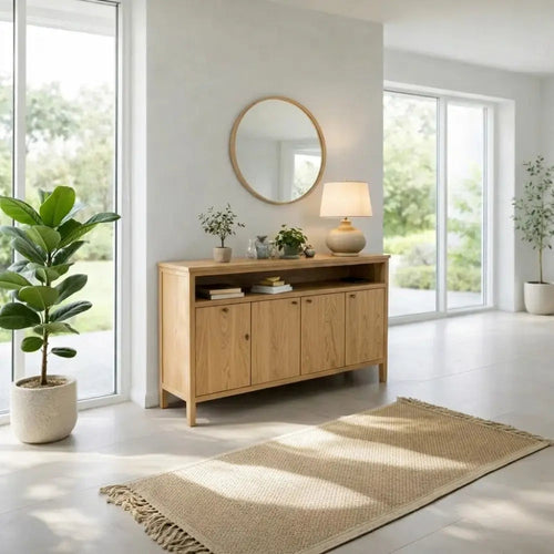 Modern Console Table with Cabinet Doors & Open Shelf Kitchnce