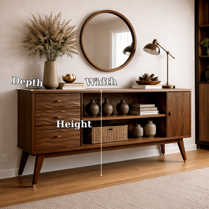 Mid-Century Modern Walnut Console Cabinet -Storage with Elegant Wave Design