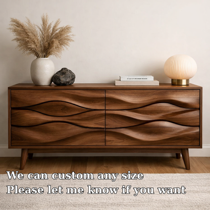 Solid Wood Wave Carved Console Cabinet – Modern Sculptural Sideboard