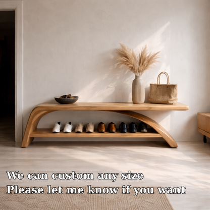 Solid Wood Entryway Bench with Shoe Storage Shelf – Modern Wooden Shoe Rack Bench Kitchnce