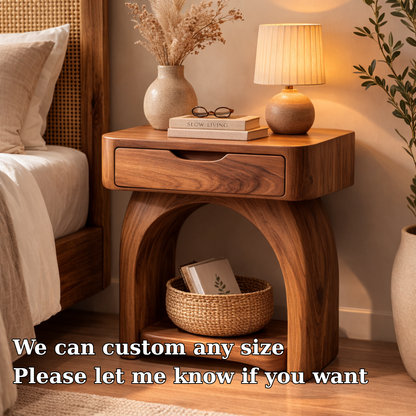 Solid Wood Nightstand with Drawer and Shelf – Modern Bedside Table for Bedroom Kitchnce