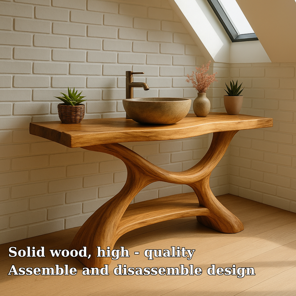 Handcrafted Solid Wood Bathroom Vanity – Sculptural Organic Design with Smooth Natural Finish Kitchnce