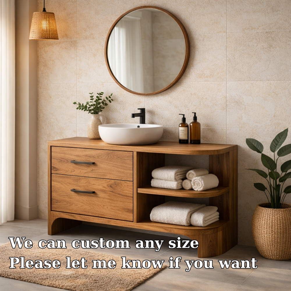 Solid Wood Bathroom Vanity with Drawers and Open Shelf – Modern Bathroom Vanity Cabinet