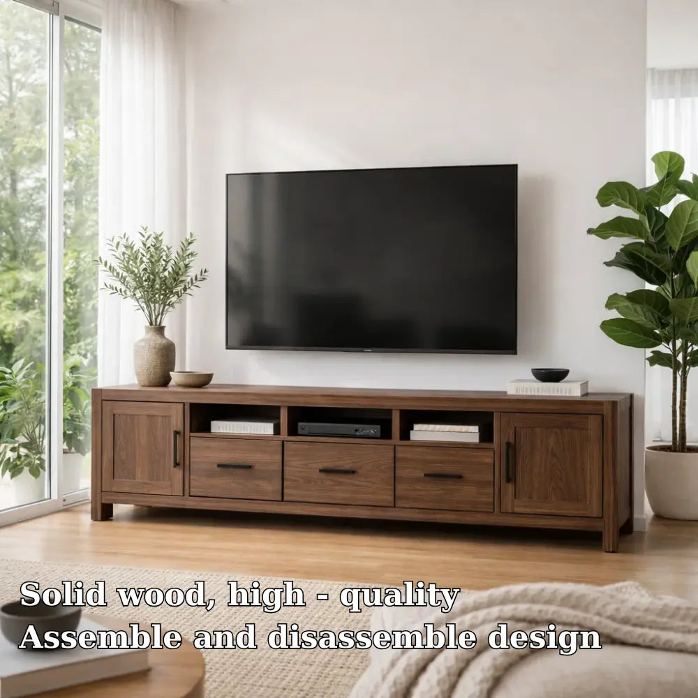 Solid Wood TV Cabinet with Drawers – Modern Walnut Media Console Kitchnce