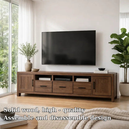 Solid Wood TV Cabinet with Drawers – Modern Walnut Media Console Kitchnce