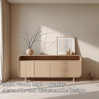 Contemporary Solid Wood Console Cabinet with Sliding Doors – Modern Storage Unit