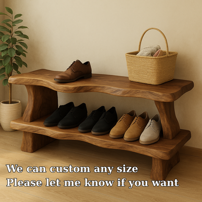 Rustic Wooden Shoe Storage Bench – Solid Wood Entryway Bench with Open Shelf Kitchnce