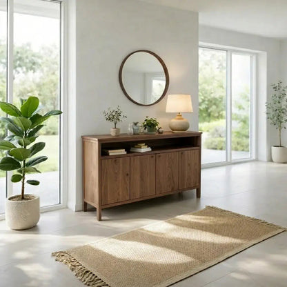 Modern Console Table with Cabinet Doors & Open Shelf Kitchnce