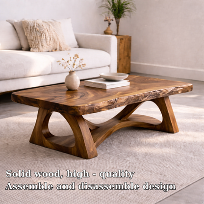 Live Edge Solid Wood Coffee Table with Sculptural Base – Rustic Modern Living Room Table Kitchnce