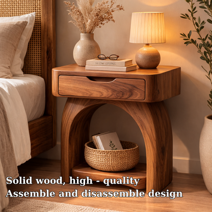 Solid Wood Nightstand with Drawer and Shelf – Modern Bedside Table for Bedroom Kitchnce