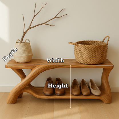 Modern Wooden Shoe Storage Bench – Solid Wood Entryway Bench with Shelf Kitchnce
