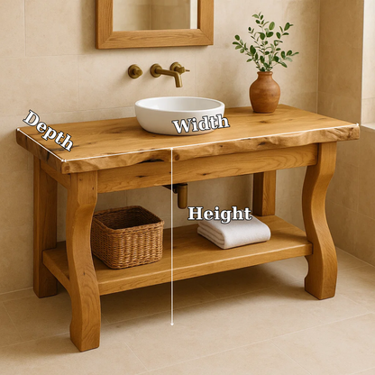 Solid Oak Floating Bathroom Vanity with Round Sink and Brass Fixtures Kitchnce