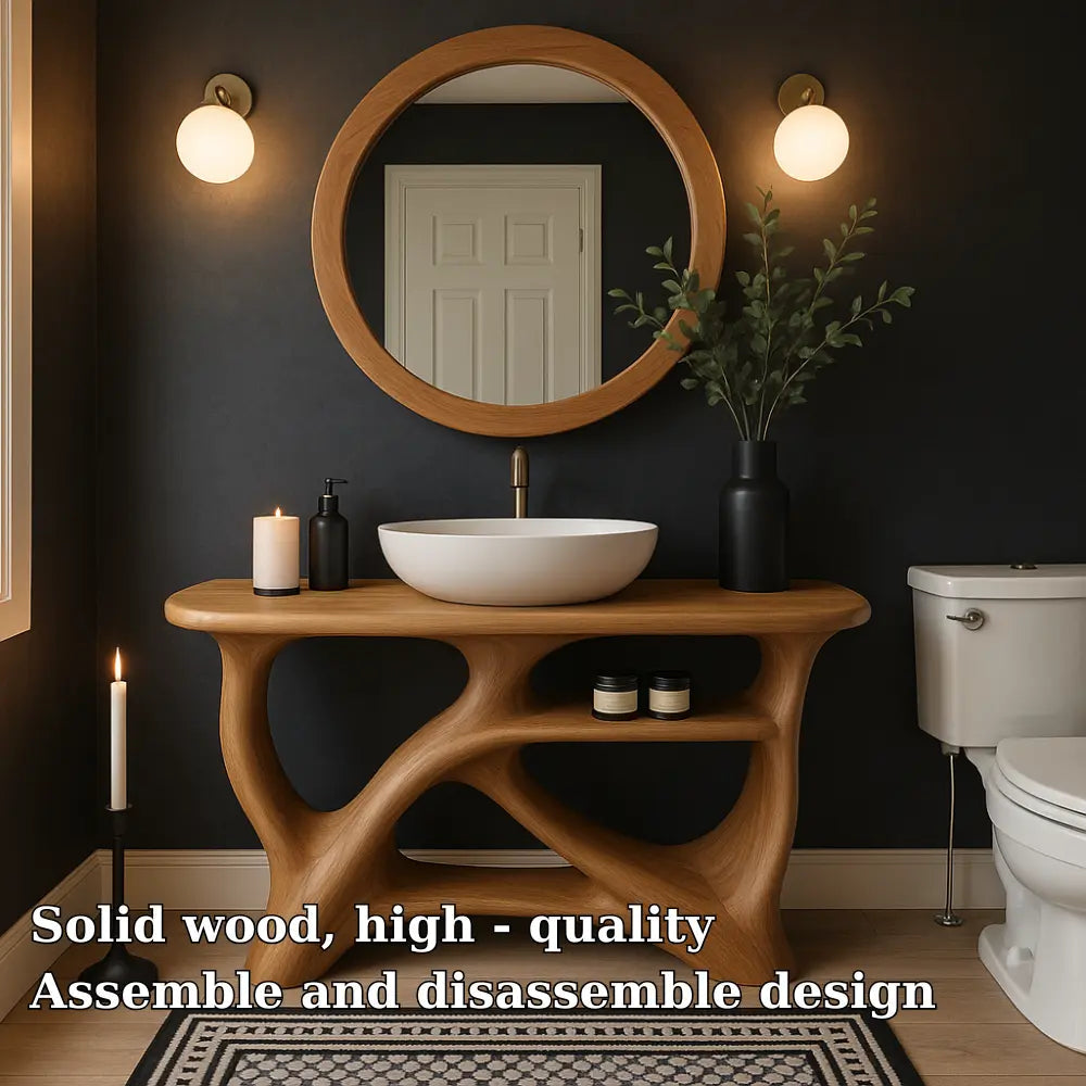 Handcrafted Solid Wood Bathroom Vanity with Modern Organic Design – Natural Sculptural Style Kitchnce