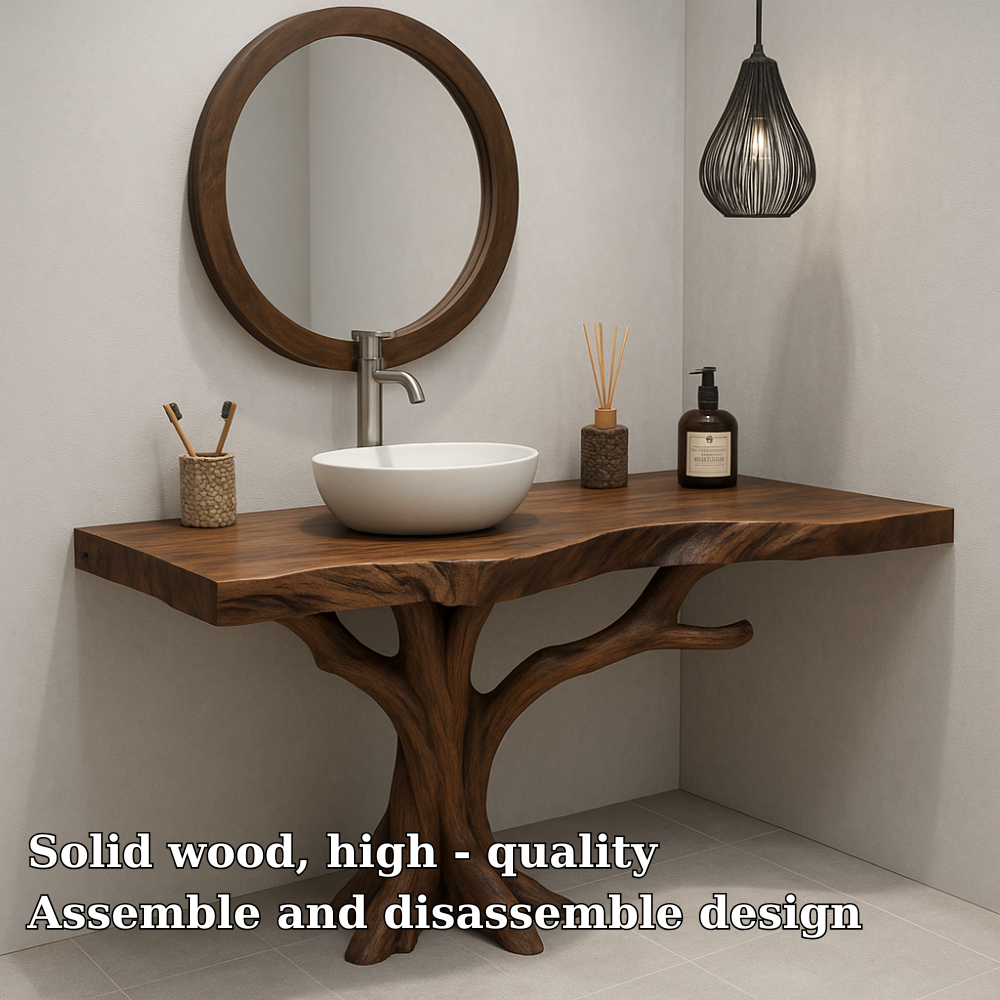 Handcrafted Solid Wood Bathroom Vanity – Organic Tree Branch Base with Vessel Sink Design Kitchnce