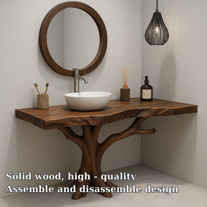 Handcrafted Solid Wood Bathroom Vanity – Organic Tree Branch Base with Vessel Sink Design Kitchnce