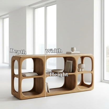 Minimalist Light Oak Console Cabinet - Sculptural Open Shelf Sideboard