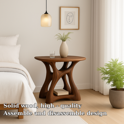 Handcrafted Solid Wood Nightstand – Modern Sculptural Bedside Table with Open Storage Kitchnce