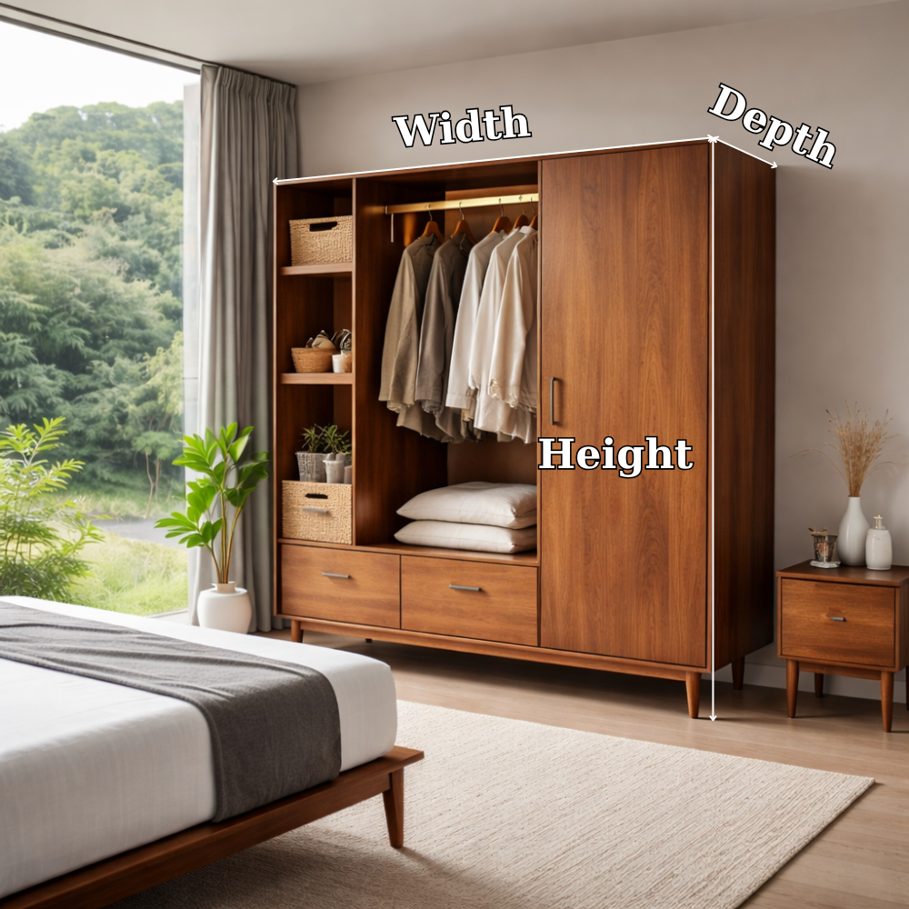 Solid Wood Wardrobe with Shelves and Drawers – Modern Bedroom Storage Closet