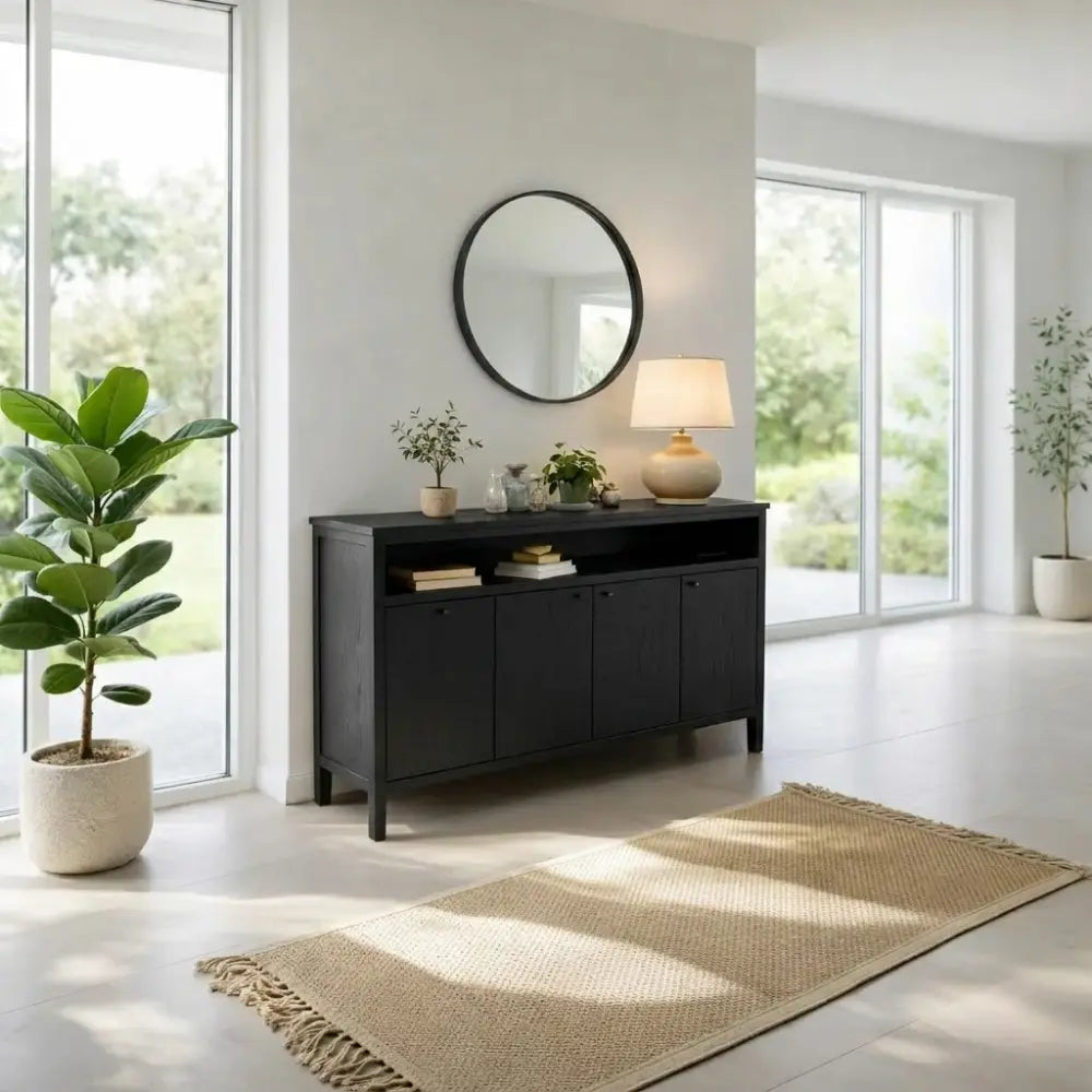 Modern Console Table with Cabinet Doors & Open Shelf Kitchnce