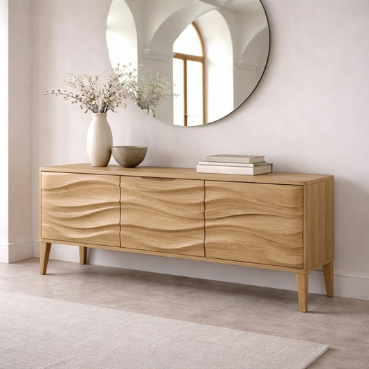 Solid Wood Console Table with Wave Front – Modern Entryway Storage Cabinet