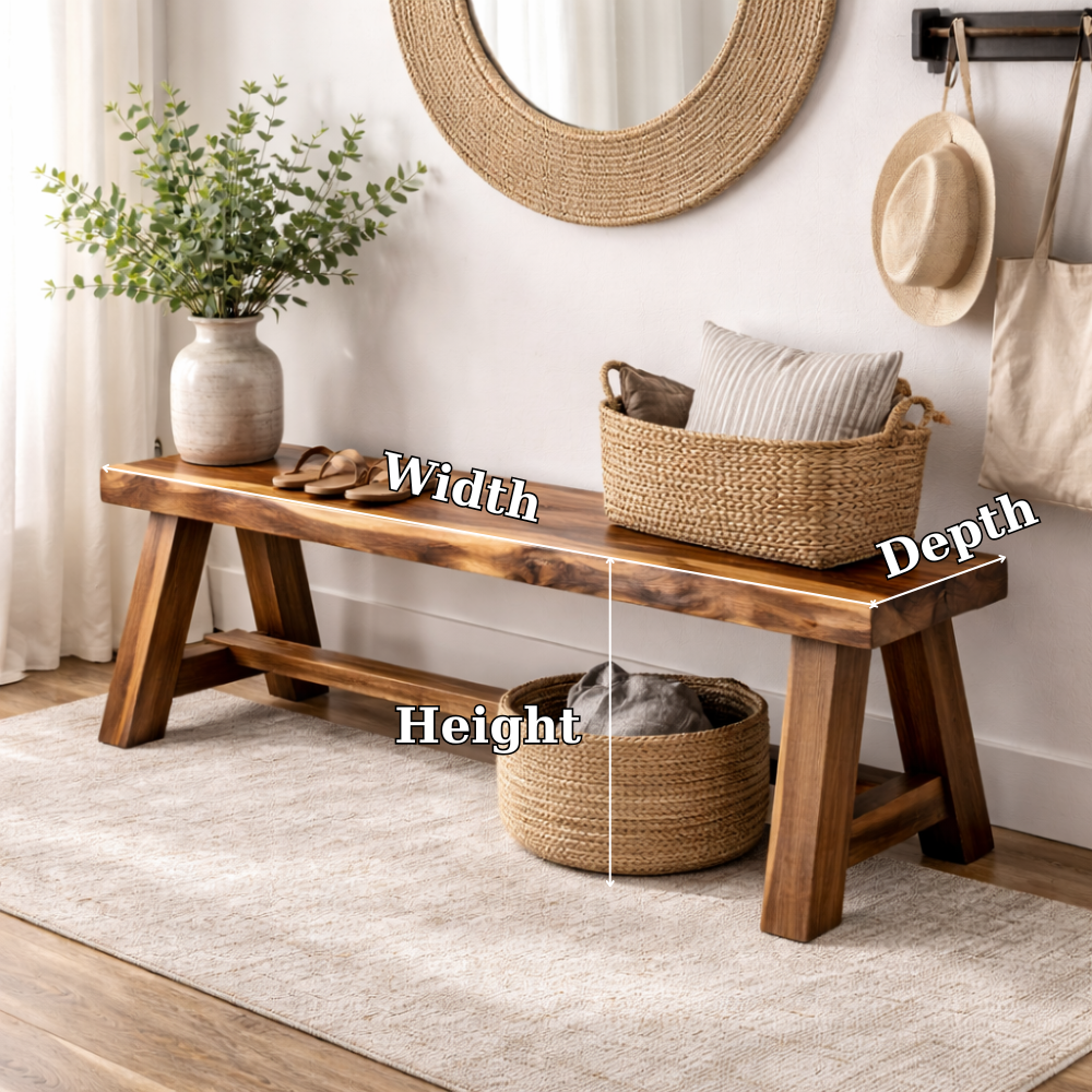 Rustic Solid Wood Entryway Bench with Storage | Modern Hallway Seating Kitchnce